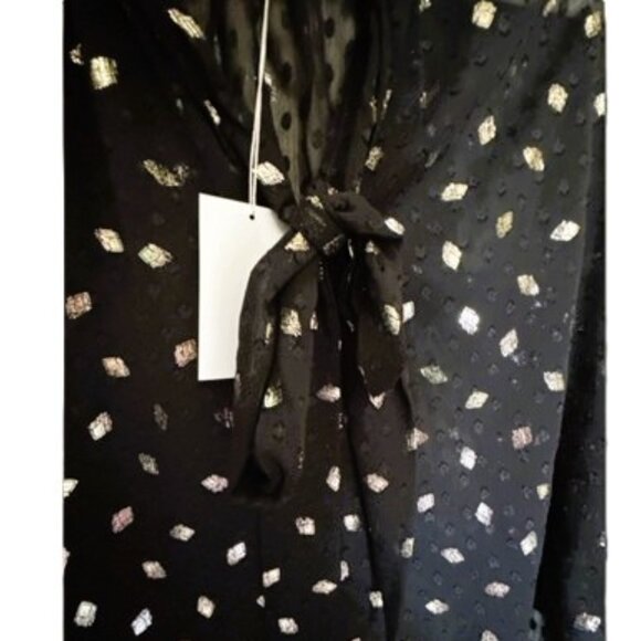 MISA Los Angeles “Gracie” Black Sheer Metallic Diamond Clip Dot Top – NWT Size X - Picture 13 of 14